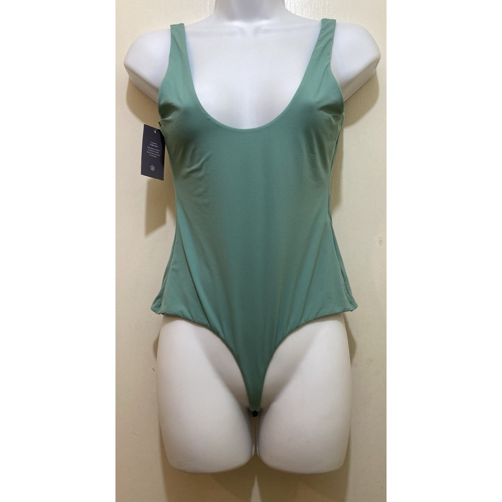 Auden Womens Tank Bodysuit Luxe Collection Size L Green Cami Stretch Athleisure